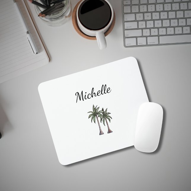 Modern Tropical Palm Trees Beach Personalized Mouse Pad (Creator Uploaded)