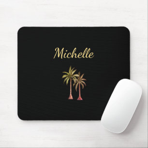 Modern Tropical Palm Trees Elegant Black Mouse Pad