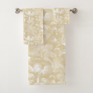 Modern Tropical Palm Trees Foliage Beige Bath Towel Set
