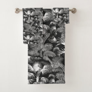 Modern Tropical Palm Trees Foliage Black White Bath Towel Set