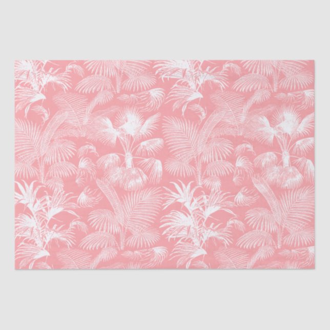 Modern Tropical Palm Trees Pink White Tissue Paper (Front)
