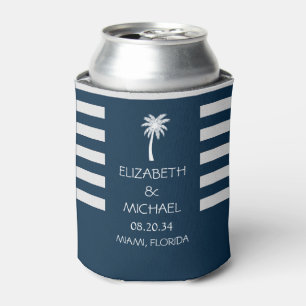 Modern Tropical Palm Trees Wedding navy blue       Can Cooler