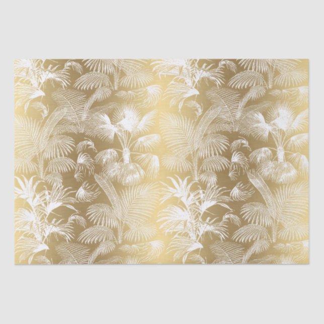 Modern Tropical Palm Trees White on Gold Tissue Paper (Front)