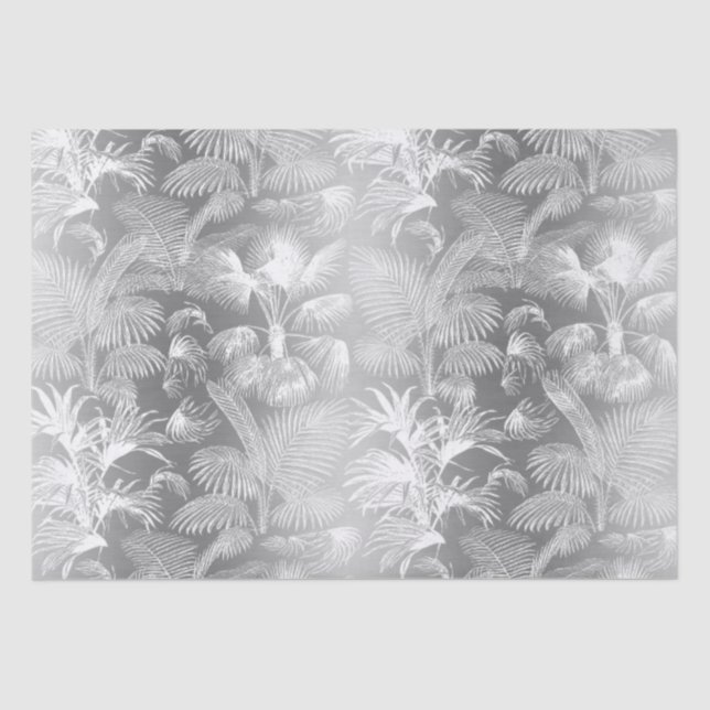 Modern Tropical Palm Trees White on Silver Tissue Paper (Front)