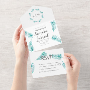 Modern Tropical Palm Wedding All In One Invitation