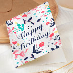 Modern tropical pastel floral happy birthday card<br><div class="desc">A modern and tropical floral happy birthday typography design with abstract hand drawn flowers in soft pastel pink,  coral,  mint,  navy blue colors. All the elements are movable so you can customize the text to your need.</div>