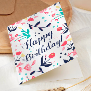Modern tropical pastel floral happy birthday card
