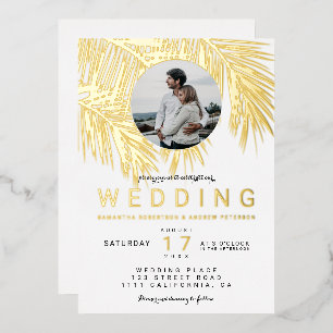 Modern tropical photo gold palm tree white wedding