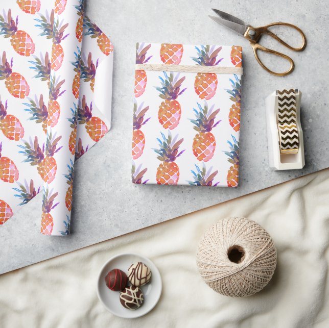 Modern Tropical Pineapple Birthday  Wrapping Paper (Crafts)