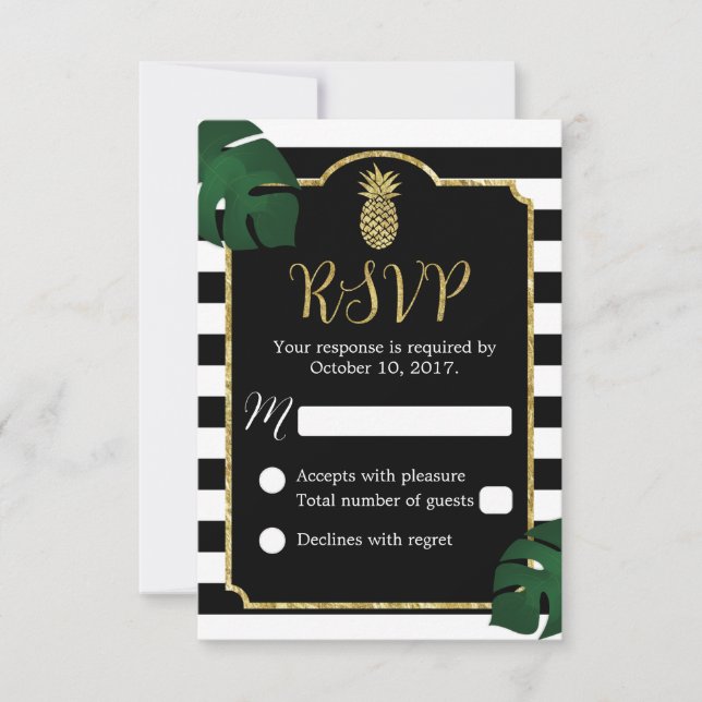 Modern Tropical Pineapple Hawaiian Wedding RSVP (Front)