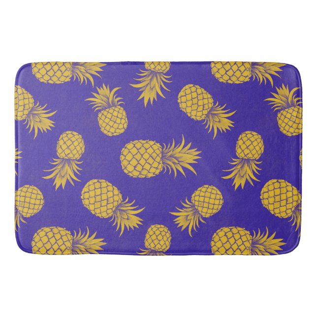 Modern Tropical Pineapple Watercolor Bath Mat (Front)