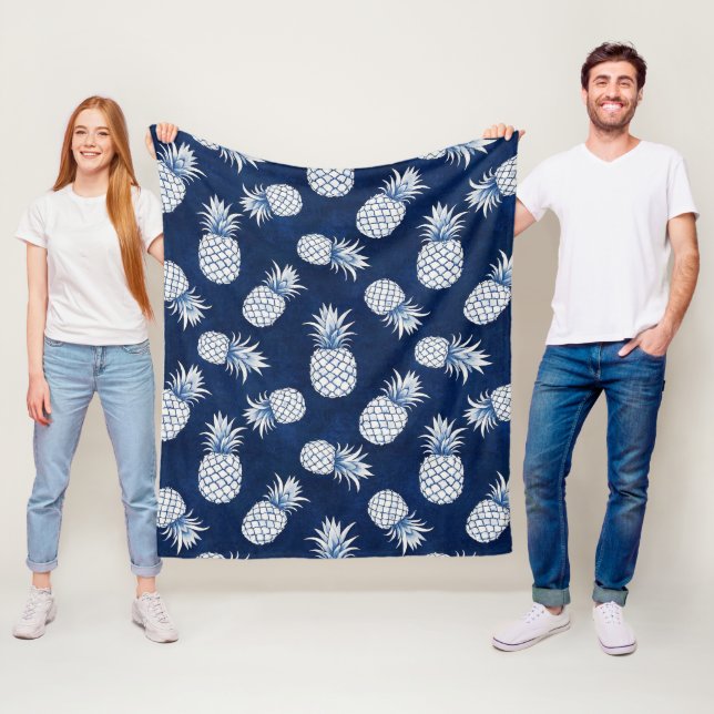 Modern Tropical Pineapple Watercolor Fleece Blanket (In Situ)