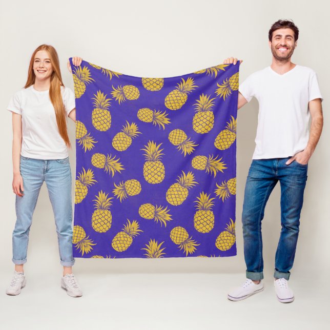 Modern Tropical Pineapple Watercolor Fleece Blanket (In Situ)