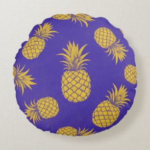 Modern Tropical Pineapple Watercolor Round Pillow