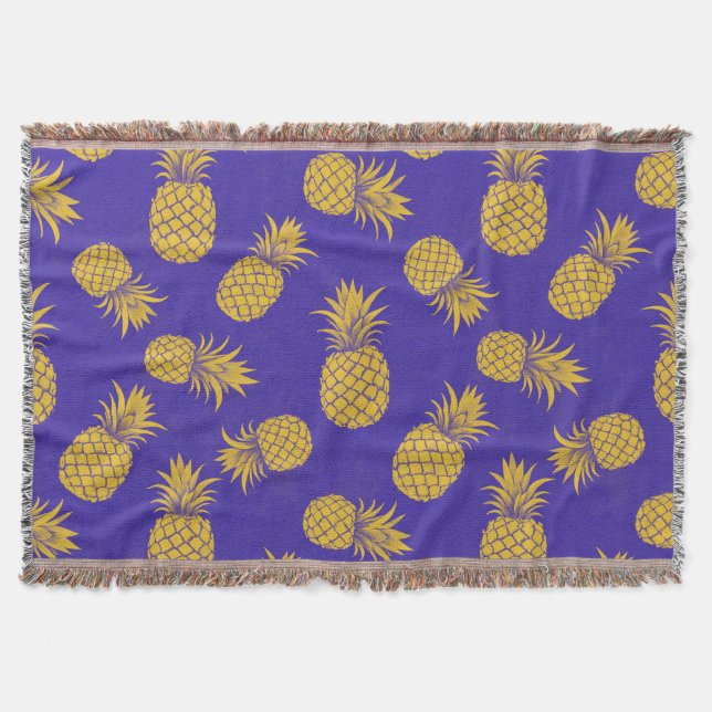 Modern Tropical Pineapple Watercolor Throw Blanket (Front)