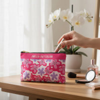Modern Tropical Pink Floral Personalized Name