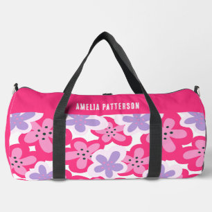 Modern Tropical Pink Floral Personalized Name Duffle Bag