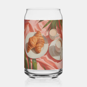 Modern Tropical Plant Print – Pink and Green  Can Glass