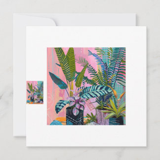 Modern Tropical Plant Print – Pink and Green Invitation