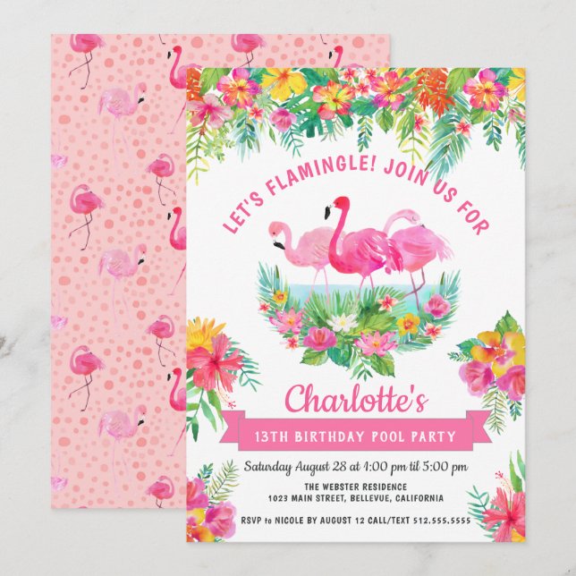 Modern Tropical Pool Party Birthday Party Invitation (Front/Back)