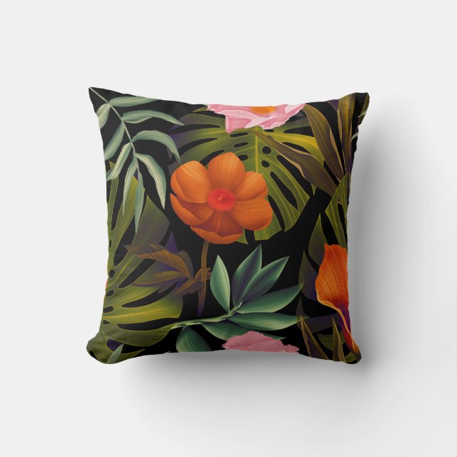 Modern Tropical Print Throw Pillow (Front)