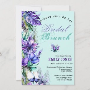 Modern tropical purple floral bridal brunch invitation