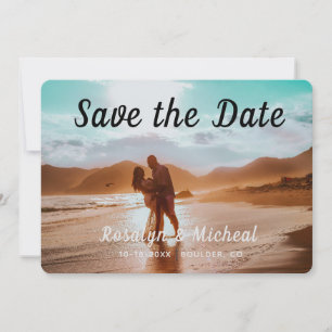 Modern Tropical Romantic Beach 3 Photos of Couple Save The Date
