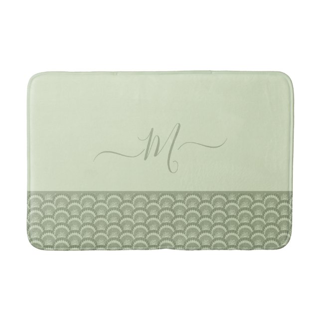 Modern Tropical Sage Green Seashell Shell Elegant  Bath Mat (Front)