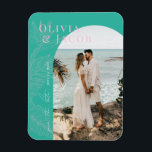 Modern Tropical Save the Date Magnet<br><div class="desc">This Save the Date Magnet from the Leilani Collection features bright, bold colours and modern typography framing your engagement photo, sure to make a lasting impression on your guests! Personalize it with your details easily and quickly. Simply press the 'customize it' button to further re-arrange and format the style and...</div>