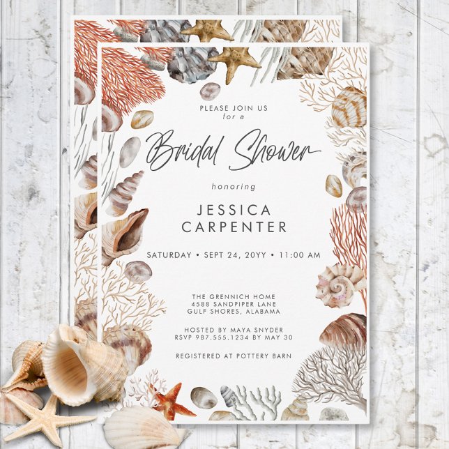 Modern Tropical Seashell Frame Bridal Shower Invitation (Modern Tropical Seashell Frame Bridal Shower Invitation)