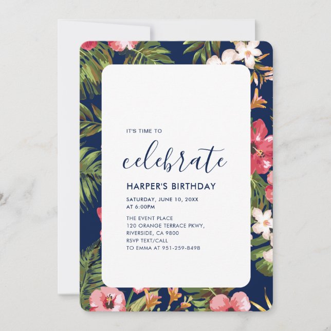 Modern Tropical Summer Adult Birthday Party Invitation (Front)