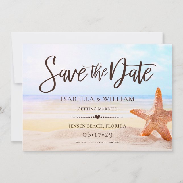 Modern Tropical Summer Starfish Wedding Save The D Date (Front)