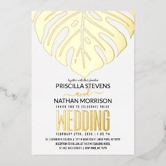 Modern Tropical Swiss Cheese Leaf Gold Wedding
