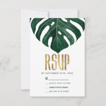 Modern Tropical Swiss Cheese Leaf Gold Wedding