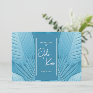 Modern Tropical Teal Horizontal Wedding Invitation