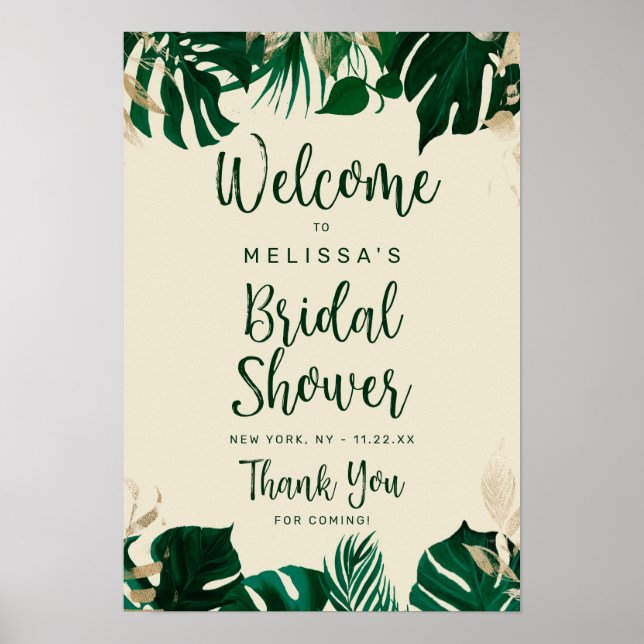 Modern Tropical Themed Bridal Shower Welcome Sign (Front)