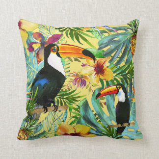 Modern Tropical Toucan Paradise w/ Palm Pineapple Throw Pillow