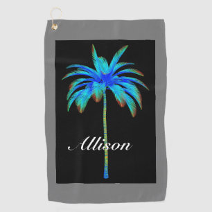 Modern Tropical Turquoise Palm Tree Personalized Golf Towel