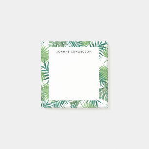 Modern tropical watercolor leaves monogram name post-it notes