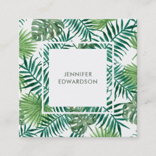 Modern tropical watercolor leaves professional square business card