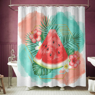 Modern Tropical Watermelon & Hibiscus Watercolor
