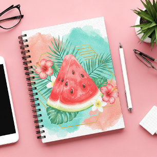 Modern Tropical Watermelon & Hibiscus Watercolor  Notebook
