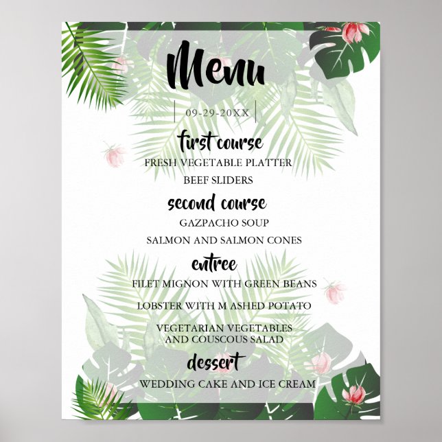 Modern Tropical Wedding  Music Festival  Menu Poster (Front)