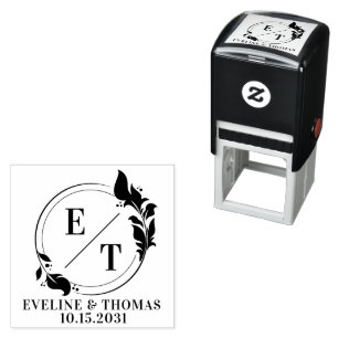 Modern tropical wreath wedding monogram logo  self-inking stamp