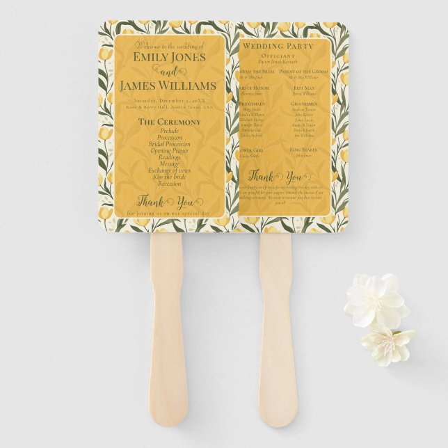 Modern Tulip Accent Backyard Wedding Program Hand Fan (Front and Back)