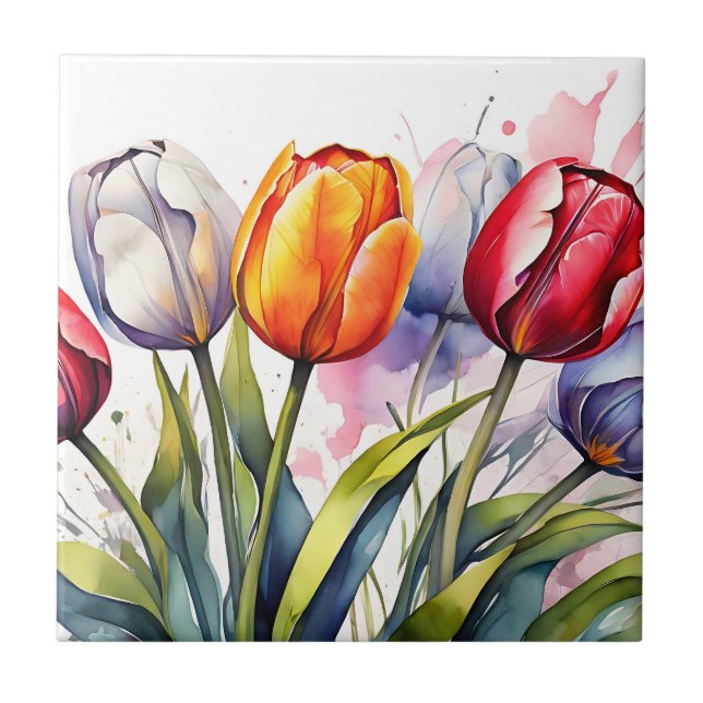 Modern Tulip Bold Watercolor Tile (Front)