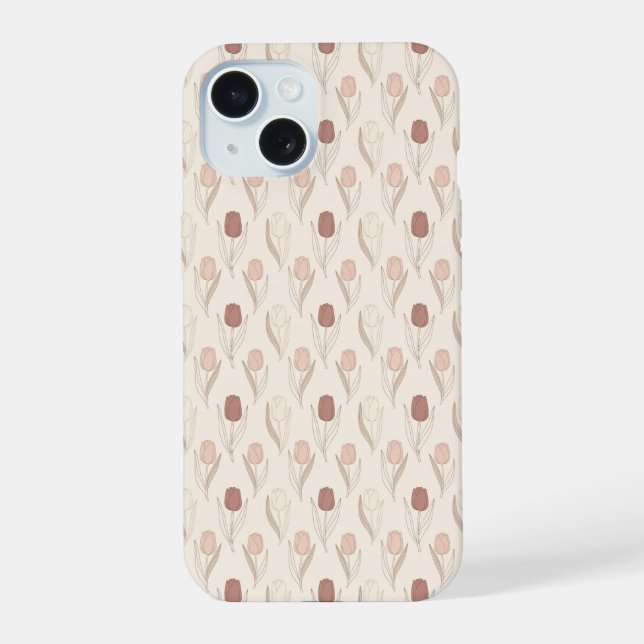 Modern Tulip Floral Pattern iPhone 15 Case (Back)