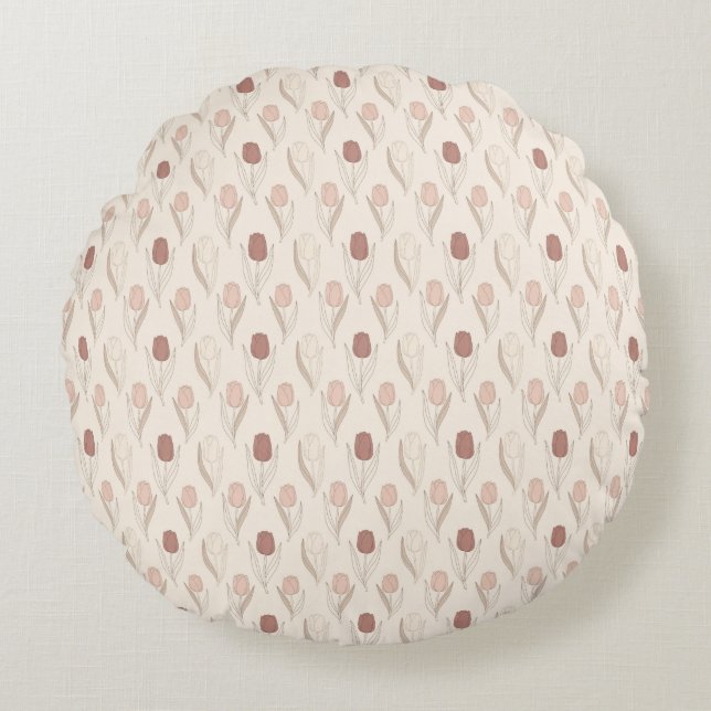 Modern Tulip Floral Pattern Round Pillow (Front)