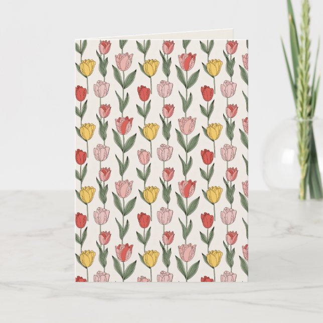 Modern Tulip Floral Pattern Soft Botanical Spring Card (Front)