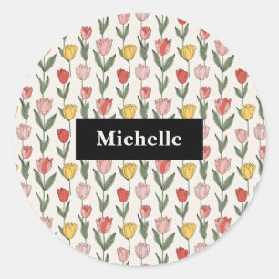 Modern Tulip Floral Pattern Soft Botanical Spring Classic Round Sticker